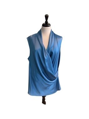 St. John Draped Wrap Satin Sleeveless Blouse Top Size 16